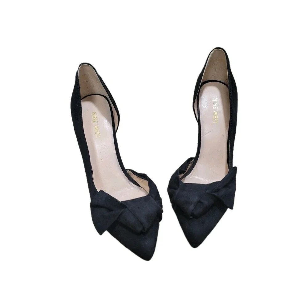 NINE WEST Edelin Black Suede‎ Bow Women's High Heel Pump Sz 8.5M Formal Y2K Goth